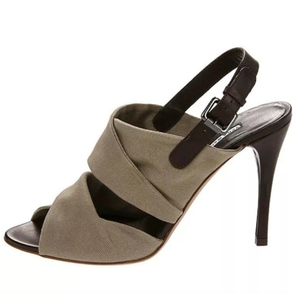 Vera Wang Lavender Label "George" Crisscross Strap Sandals Olive 10M $298 EEUC - Picture 2 of 11